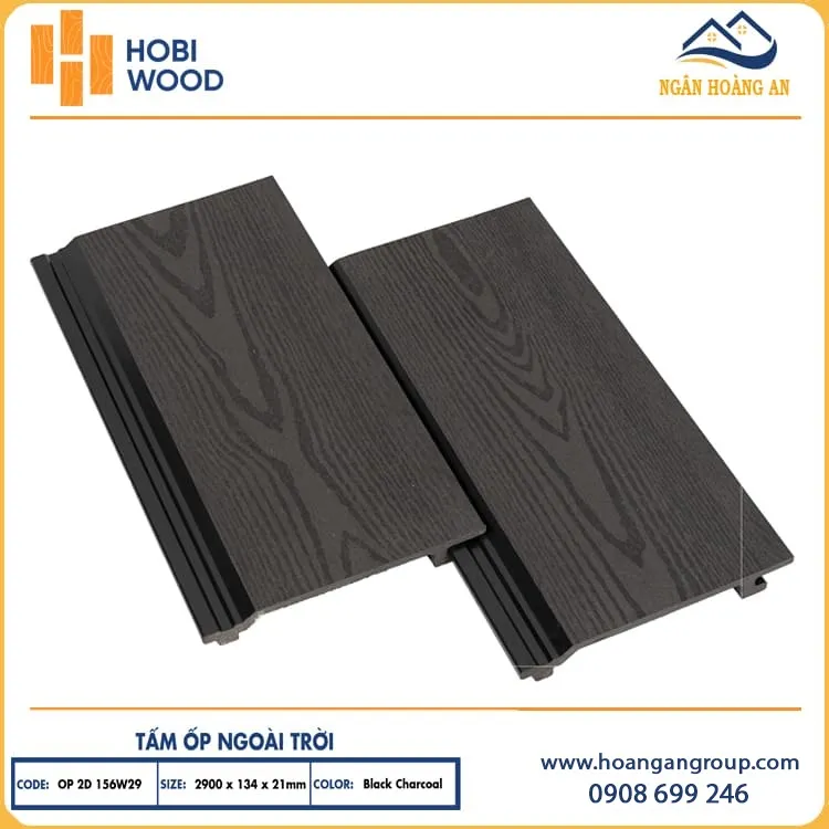 Tấm Ốp Gỗ Nhựa Ngoài Trời Vân Gỗ Hobiwood OP3D 156W29 Black Charcoal